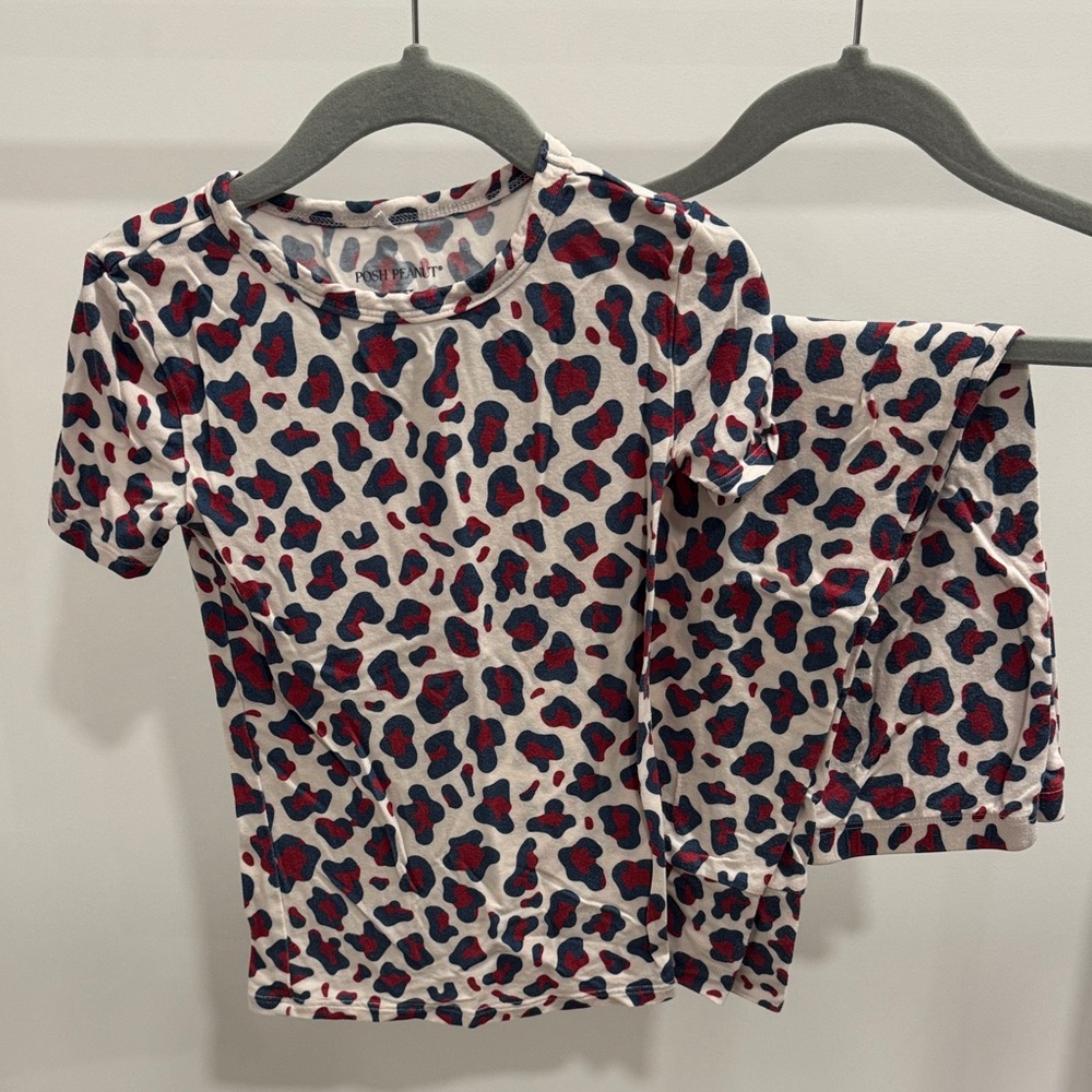 Posh Peanut Red and Blue Leopard Print Pajama Set
